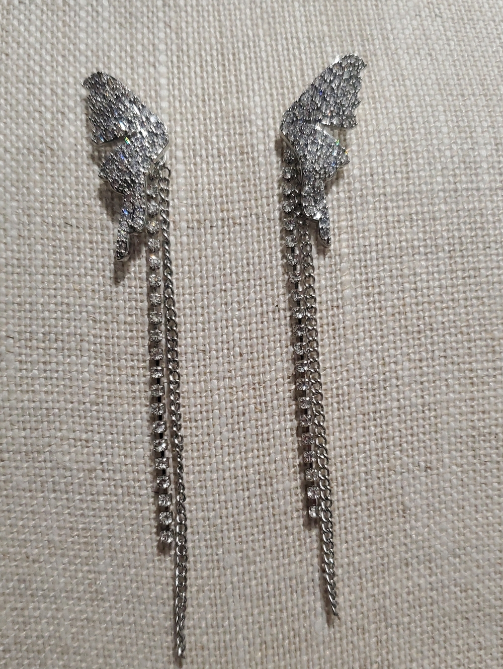 Cato Silver Rhinestone Butterfly Drop Earrings